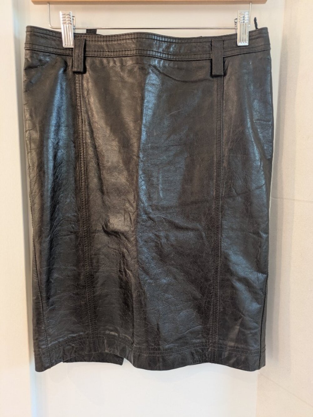 Patrizia Pepe Firenze Dark Brown-Almost Black Leather Pencil Skirt-Made in Italy